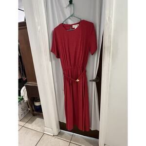 Orvis Red White Polka Dot Belted Midi Dress Sz 12 Career Belt Is Split 2 Spots